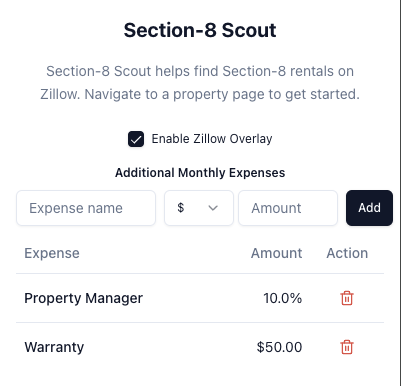 Expense configuration interface